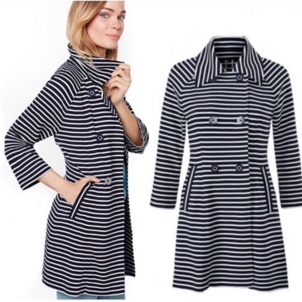 Cabi XS Maritime Trench Coat Navy White Striped